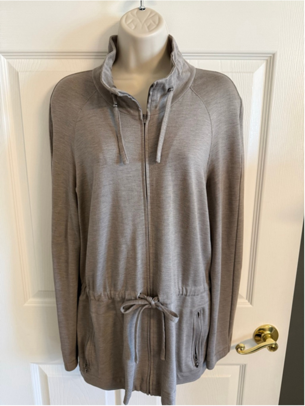 St. John Sport zip-up utility-style cardigan taupe melange Size Small